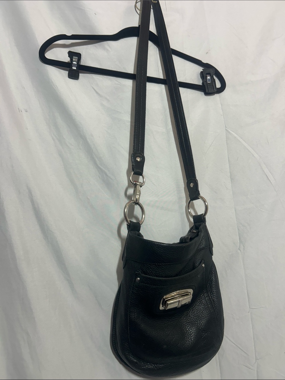 b. makowsky Black Leather Crossbody with Silver Hardware